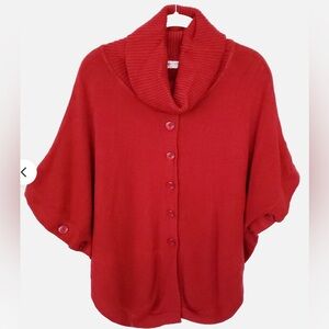 ***Patrizia Luca ***Vibrant Red Button-Up Cowl Neck Poncho /Sweater